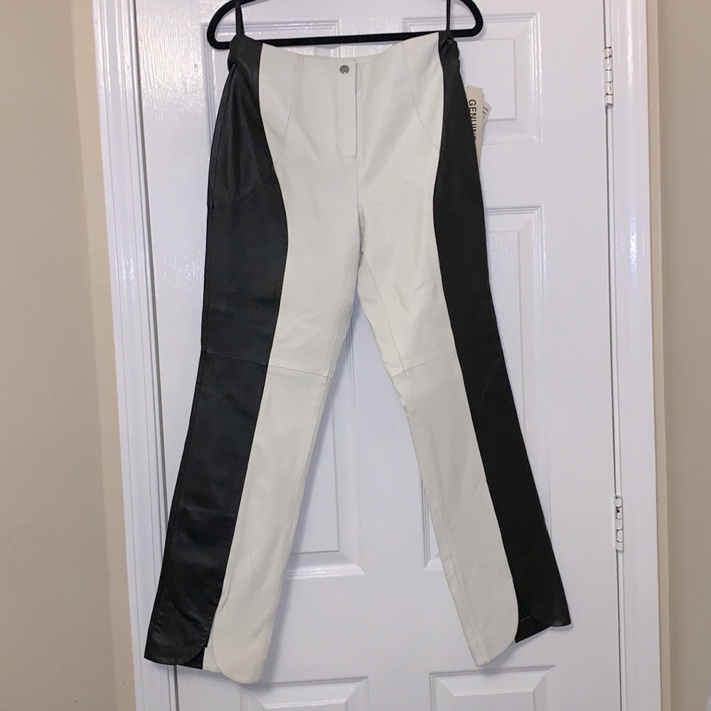 Supple Calfskin Leather Two-Tone Pants